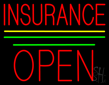 Red Insurance Open Block Yellow Green Line Neon Sign