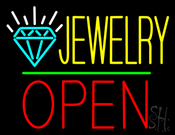 Jewelry Logo Open Green Line Neon Sign