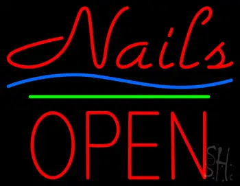 Nails Block Open Green Line Neon Sign