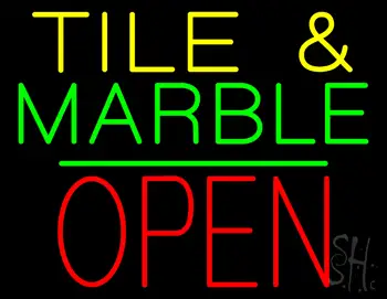 Tile And Marble Block Open Green Line Neon Sign