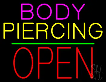Body Piercing Block Open Green Line Neon Sign