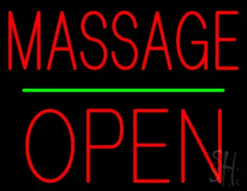 Red Massage Block Open Neon Sign