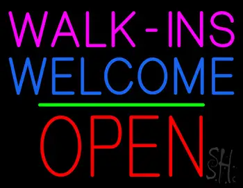 Walk Ins Welcome Block Open Green Line Neon Sign