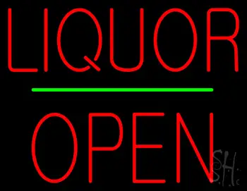 Liquor Block Open Green Line Neon Sign