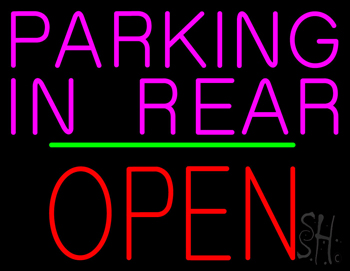 Parking In Rear Open Block Green Line Neon Sign