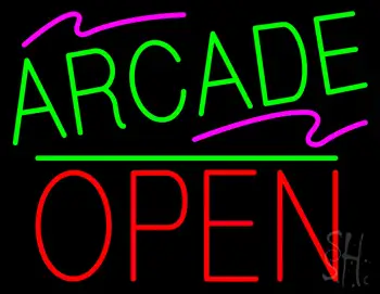 Arcade Block Open Green Line Neon Sign
