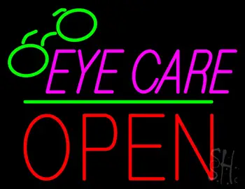 Pink Eye Care Logo Block Open Green Line Neon Sign