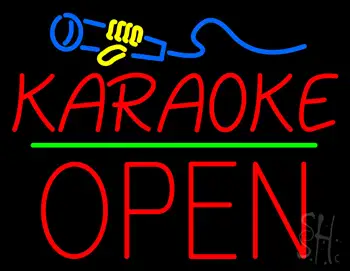 Karaoke Logo Block Open Green Line Neon Sign