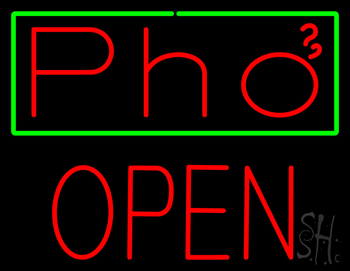 Pho With Green Border Block Open Neon Sign