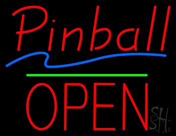 Pinball Open Block Green Line Neon Sign