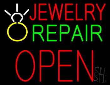 Jewelry Repair Block Open With Logo Neon Sign