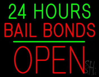 24 Hours Bail Bonds Block Open Green Line Neon Sign