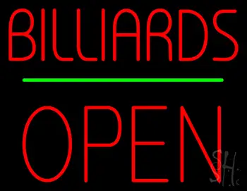 Billiards Open Block Green Line Neon Sign