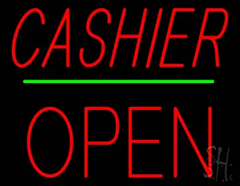 Cashier Block Open Green Line Neon Sign