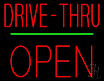 Red Drive Thru Block Open Green Line Neon Sign