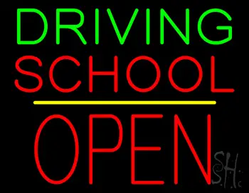 Driving School Open Block Yellow Line Neon Sign