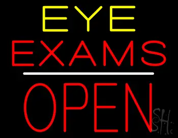 Eye Exams Block Open White Line Neon Sign