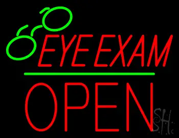 Eye Exams Block Open Green Line Neon Sign