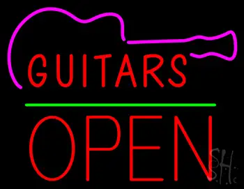 Guitars Block Open Green Line Neon Sign