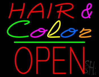 Hair And Color Block Open Green Line Neon Sign