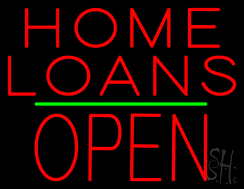 Home Loans Block Open Green Line Neon Sign