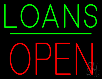 Loans Block Open Green Line Neon Sign