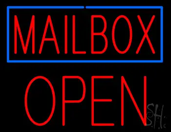 Mailbox Blue Border Open Block Neon Sign