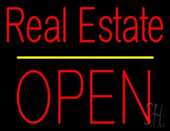 Real Estate Block Open Yellow Line Neon Sign