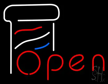 Open Barber Pole Neon Sign