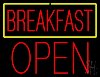 Block Red Breakfast Open Neon Sign