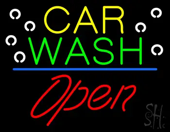 Car Wash Open Blue Line Neon Sign