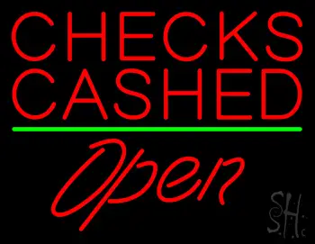 Red Checks Cashed Green Line Open Neon Sign