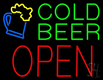 Cold Beer Open With Beer Mug Neon Sign