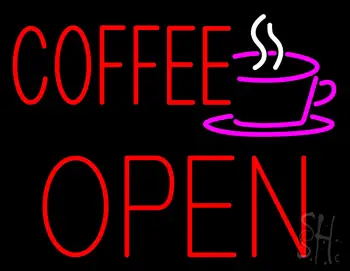 Red Coffee Open Block Logo Neon Sign