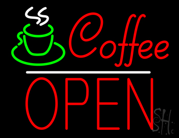 Red Coffee Block Open Neon Sign