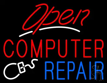 Red Open Computer Repair Neon Sign