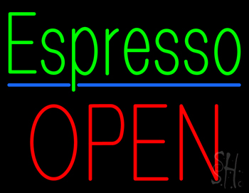 Green Espresso Block Red Open Neon Sign