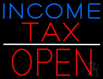Blue Income Red Tax Block Open Neon Sign