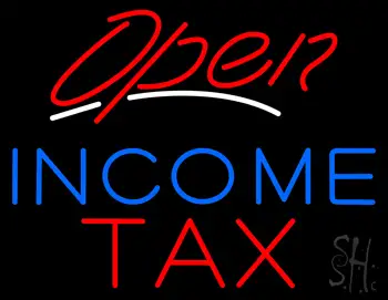 Red Open Blue Income Tax Neon Sign