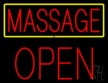 Red Massage Yellow Border Block Open Neon Sign