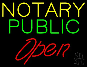 Yellow Green Notary Public Red Open Neon Sign