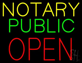 Yellow Notary Public Open Neon Sign