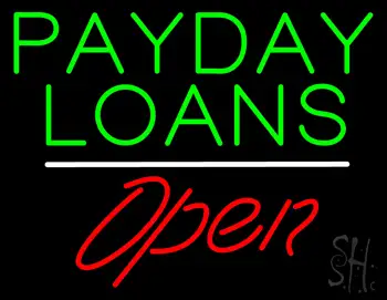 Green Payday Loans White Line Open Neon Sign