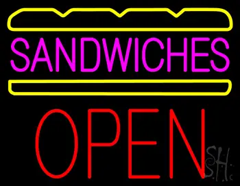 Pink Sandwiches Block Open Neon Sign