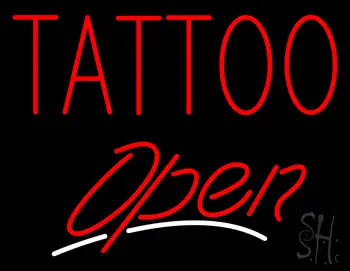 Red Tattoo Open White Line Neon Sign