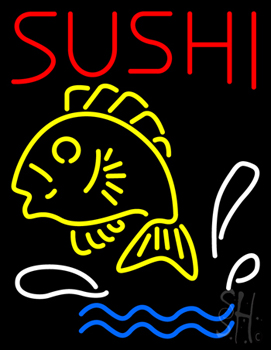 Red Sushi With Fish Logo Below Neon Sign