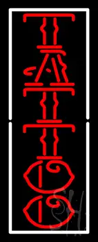 Vertical Red Tattoo White Border Neon Sign