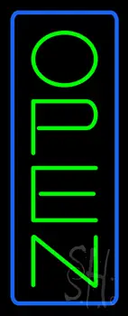 Open Vertical Green Letters With Blue Border Neon Sign