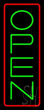Open Vertical Green Letters With Red Border Neon Sign