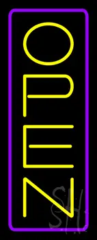 Open Vertical Yellow Letters With Purple Border Neon Sign